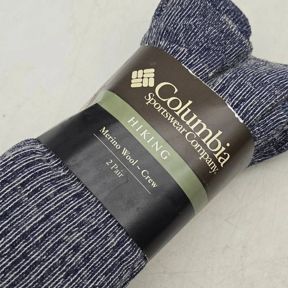 Columbia Falmouth II Merino Wool Hiking Socks 2 Pair Blue Mens 5-8 Women 5.5-8.5